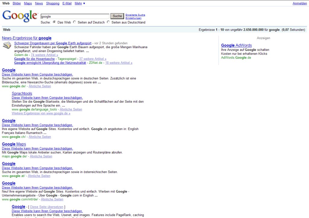 Google ist gefährlich und kann den PC beschädigen Suchmaschinen Blog